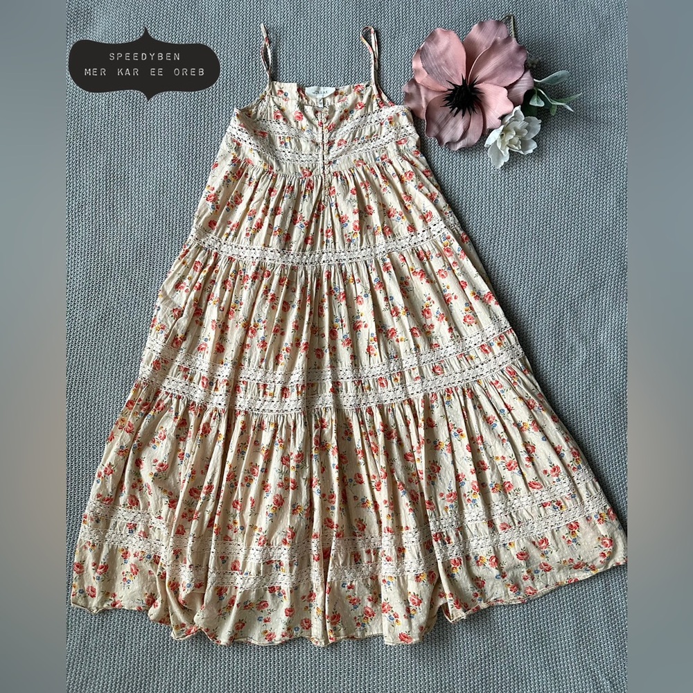 The Great. Serenade Dress in Pale Pink Kerchief Rose Print - Picture 15 of 17